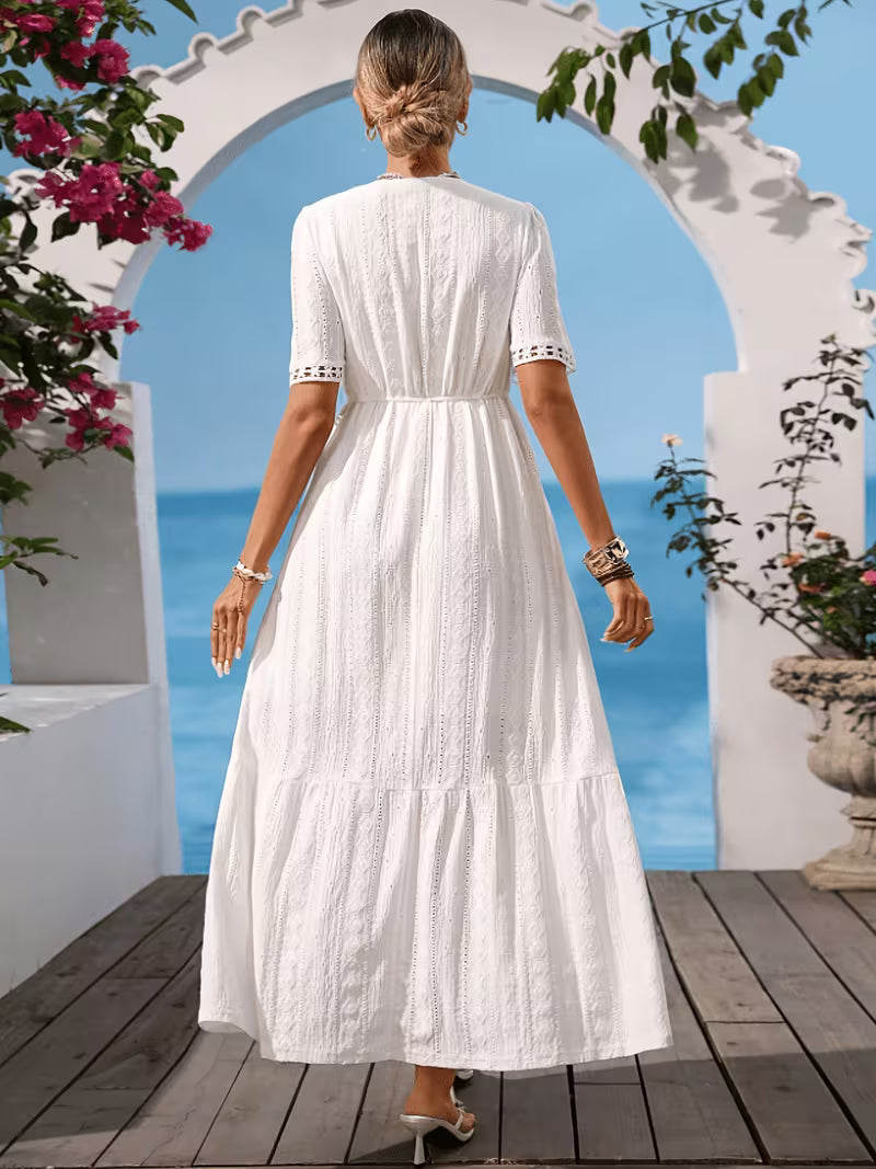 Isla™ Elegant Lace Trim Maxi Dress