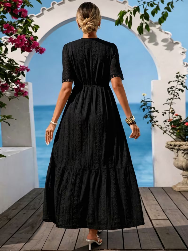 Isla™ Elegant Lace Trim Maxi Dress