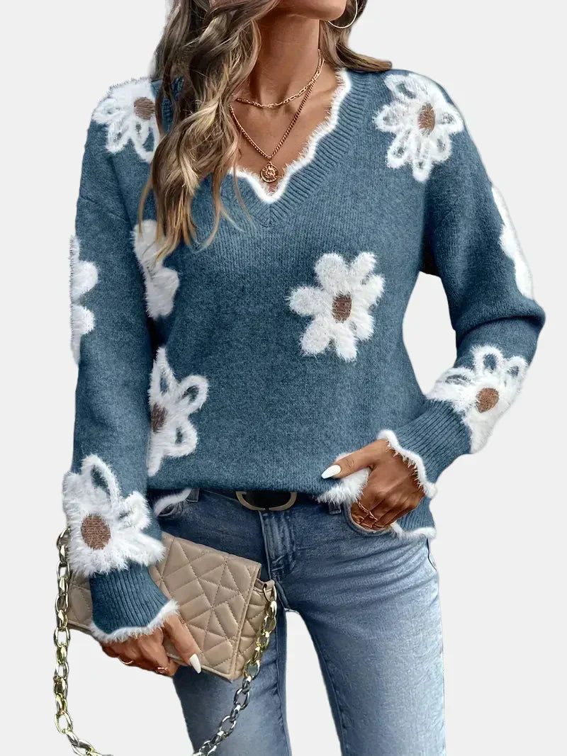 FLORA | V-Neck Floral Sweater