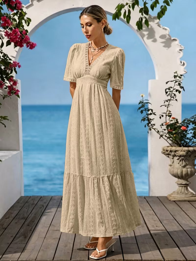 Isla™ Elegant Lace Trim Maxi Dress