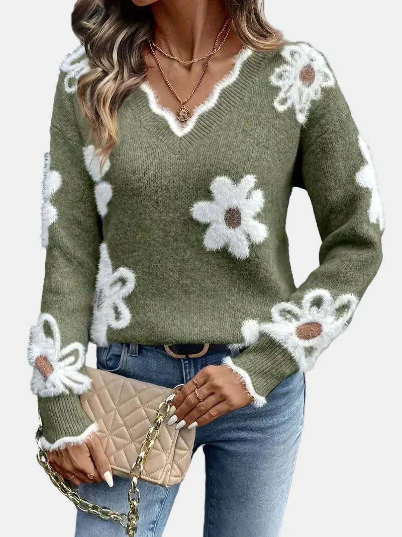 FLORA | V-Neck Floral Sweater