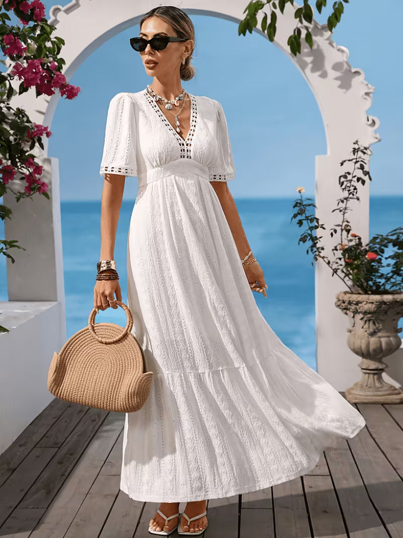 Isla™ Elegant Lace Trim Maxi Dress