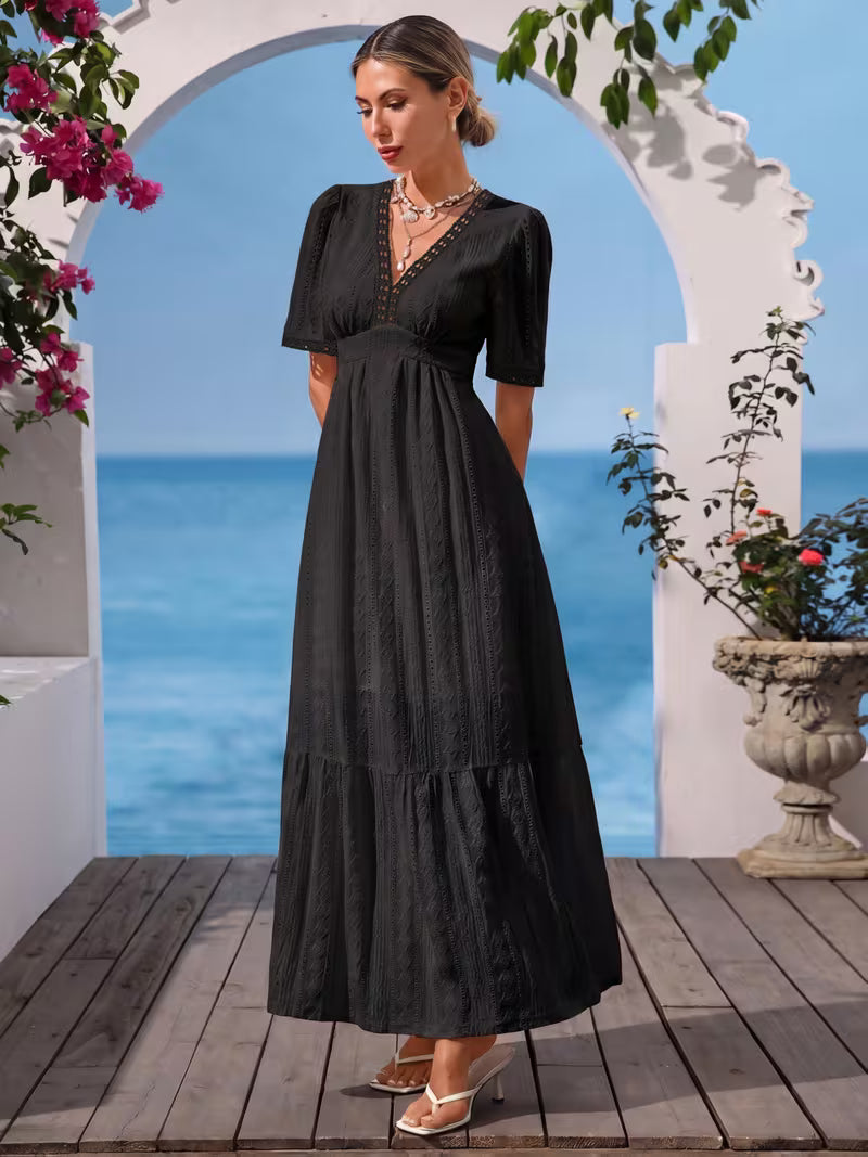 Isla™ Elegant Lace Trim Maxi Dress