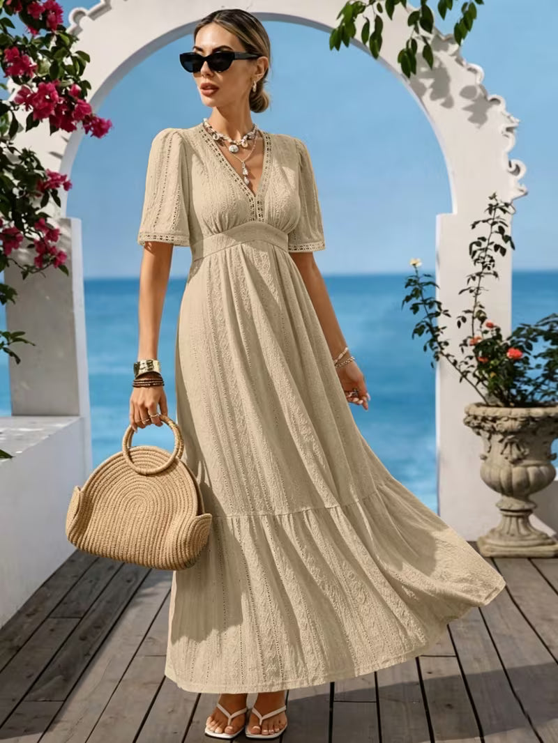 Isla™ Elegant Lace Trim Maxi Dress