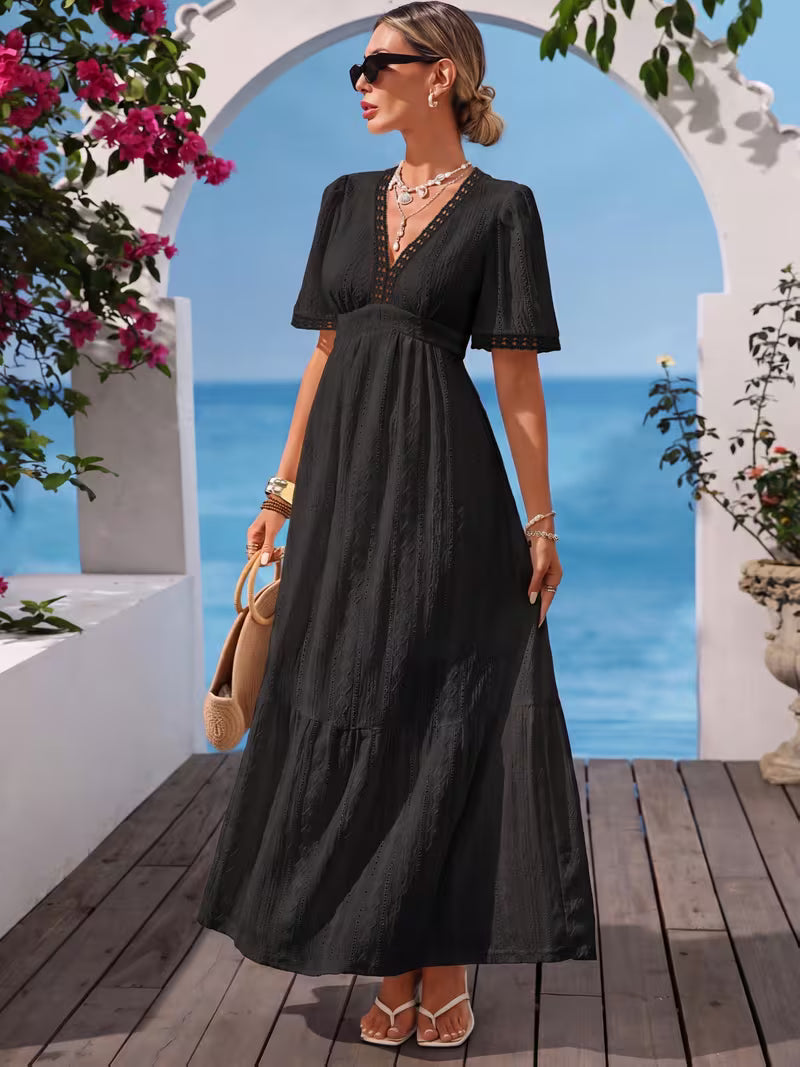 Isla™ Elegant Lace Trim Maxi Dress