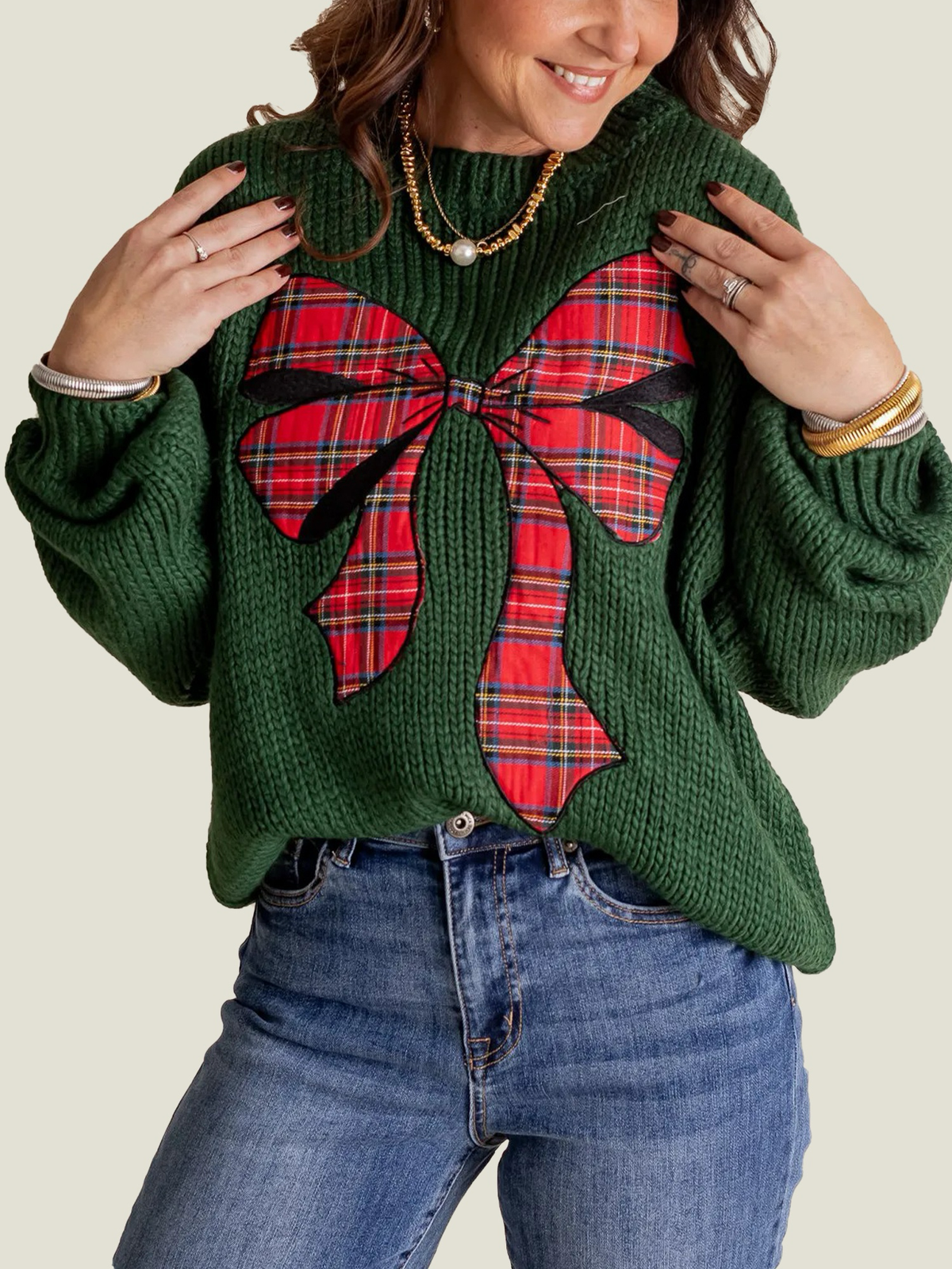 STELLA | Women's Plaid Bow Sweater