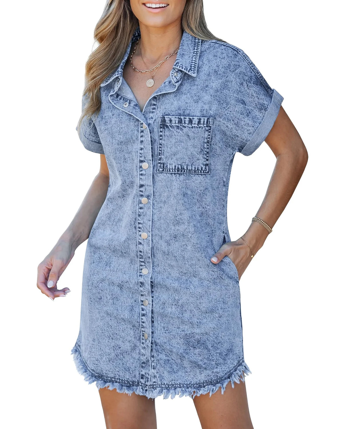 Elara™ Denim Shirt Dress