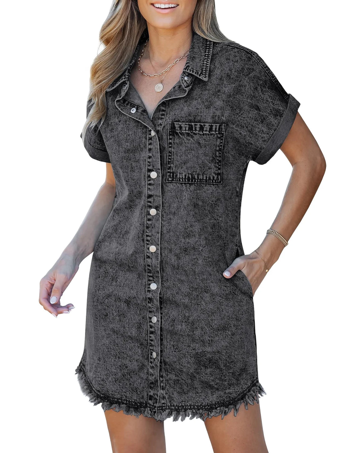 Elara™ Denim Shirt Dress