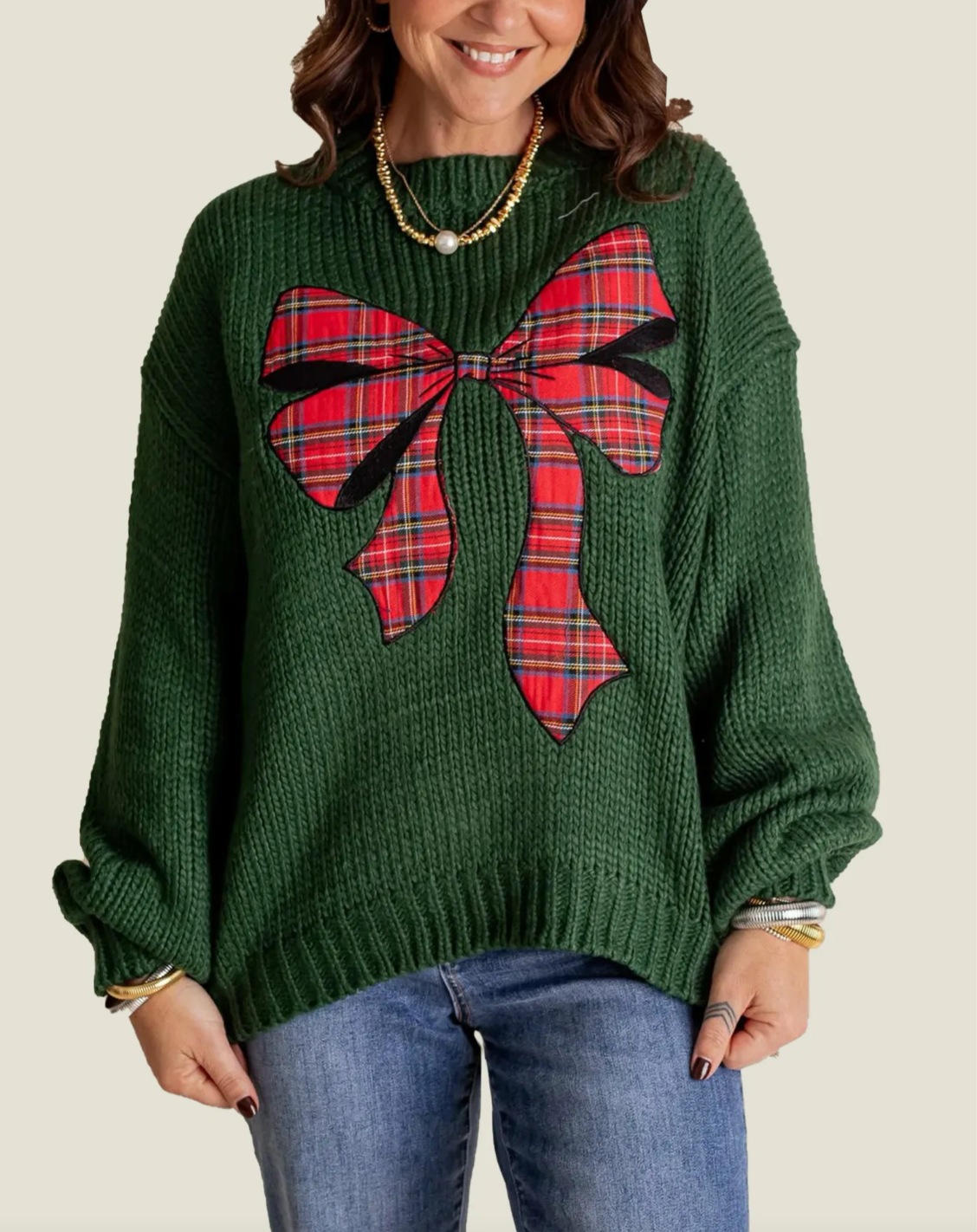 STELLA | Women's Plaid Bow Sweater