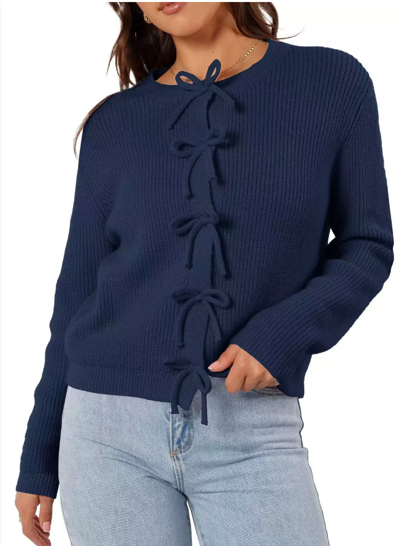 VIOLET | Bow Tied  Knit Cardigan