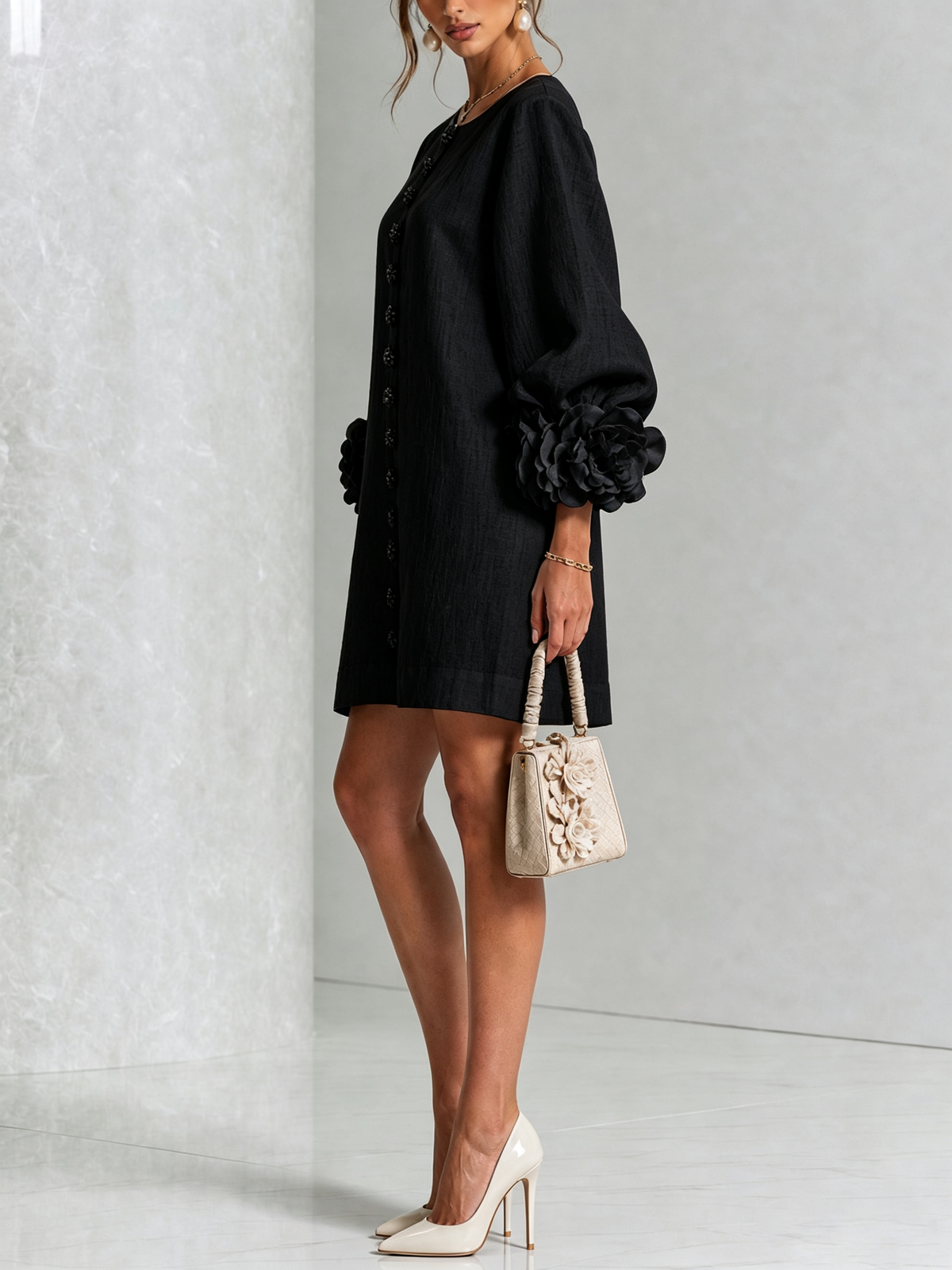 Charlotte™ | Elegant Floral Cuff Mini Dress