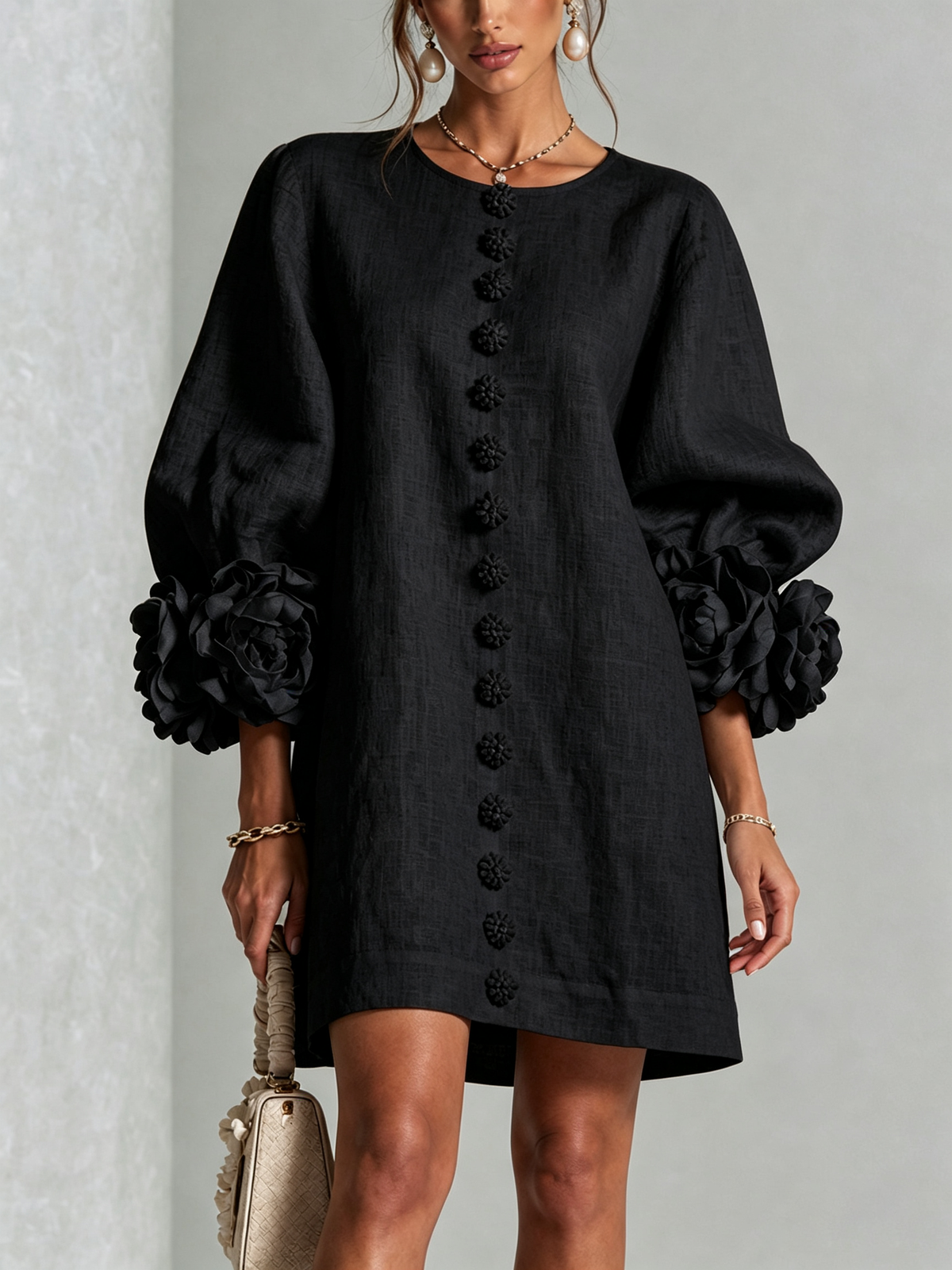 Charlotte™ | Elegant Floral Cuff Mini Dress