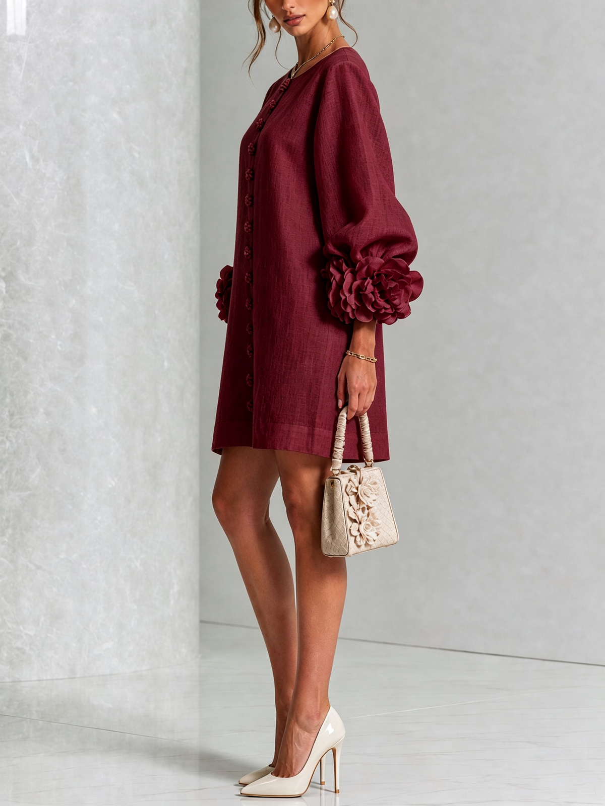 Charlotte™ | Elegant Floral Cuff Mini Dress