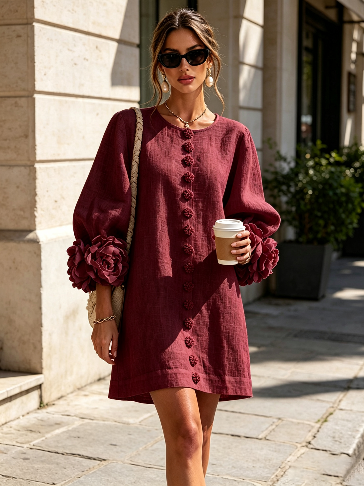 Charlotte™ | Elegant Floral Cuff Mini Dress