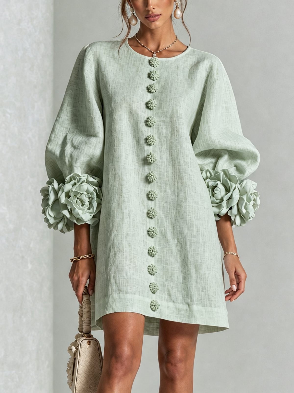 Charlotte™ | Elegant Floral Cuff Mini Dress