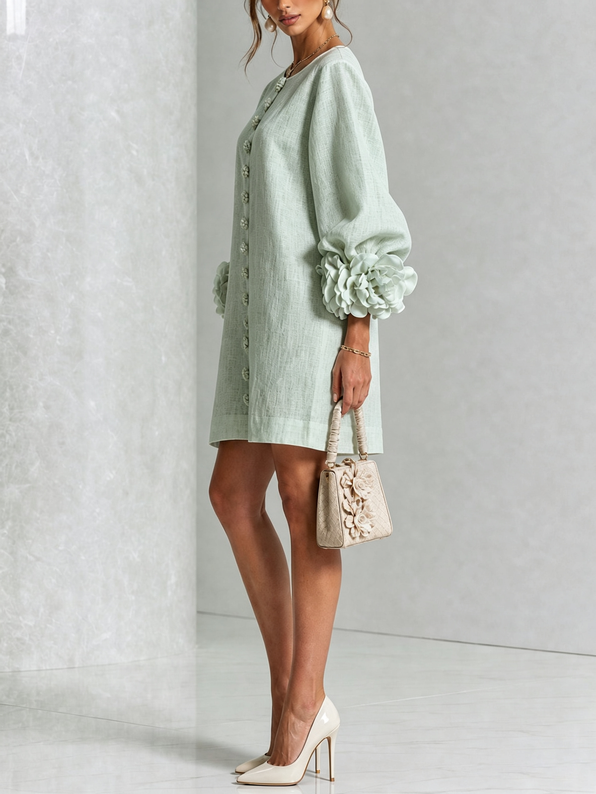 Charlotte™ | Elegant Floral Cuff Mini Dress