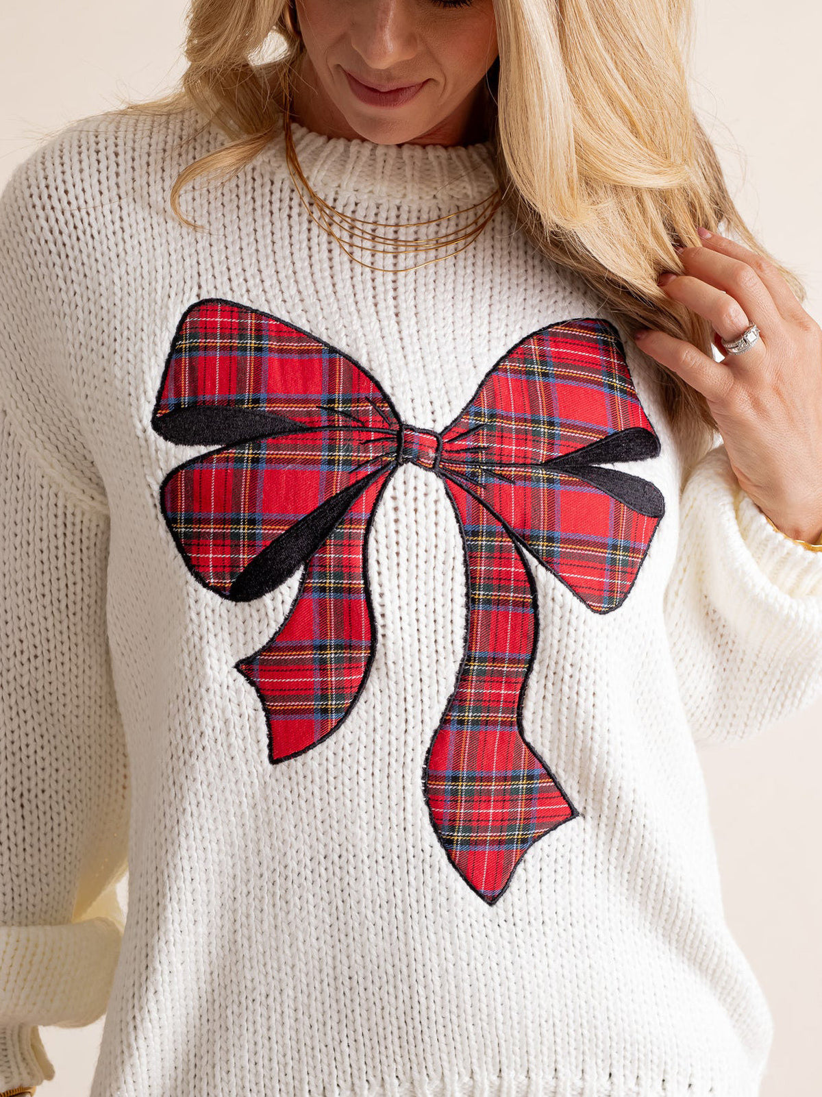 STELLA | Women's Plaid Bow Sweater