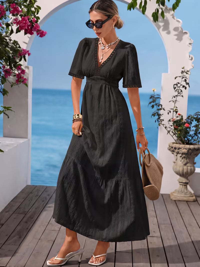 Isla™ Elegant Lace Trim Maxi Dress