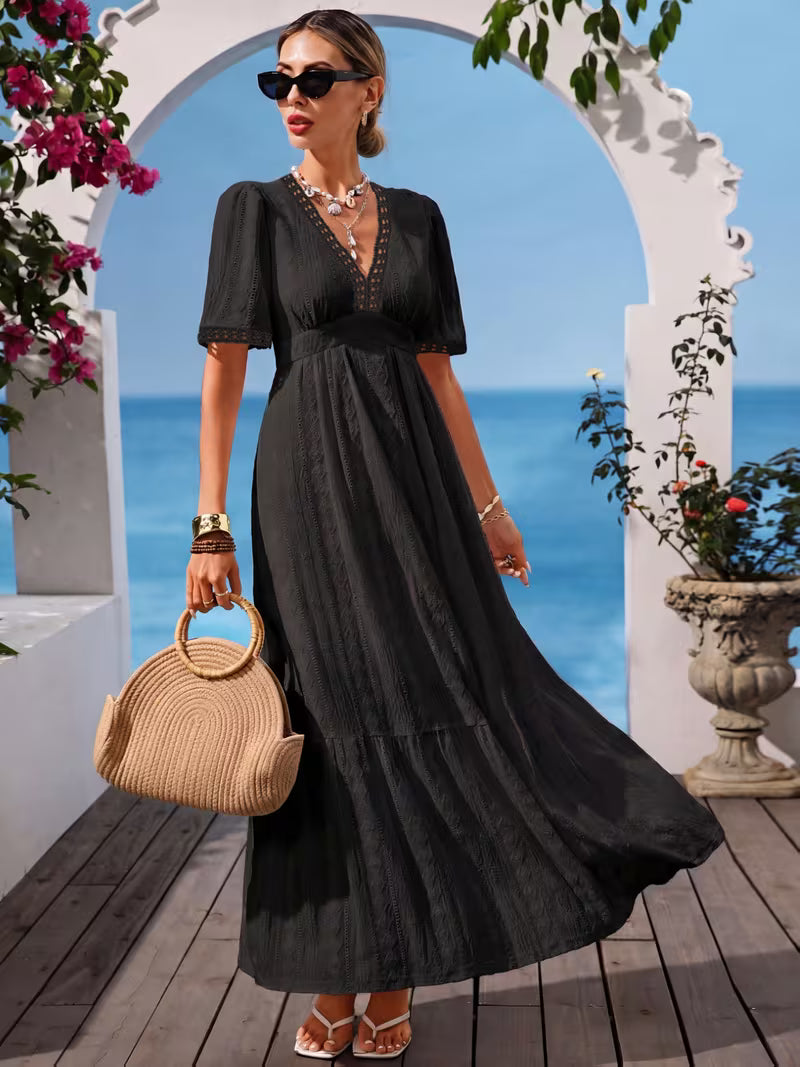 Isla™ Elegant Lace Trim Maxi Dress