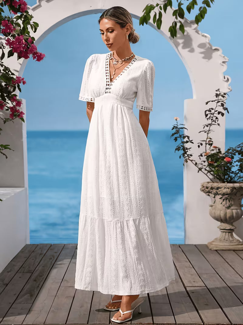 Isla™ Elegant Lace Trim Maxi Dress