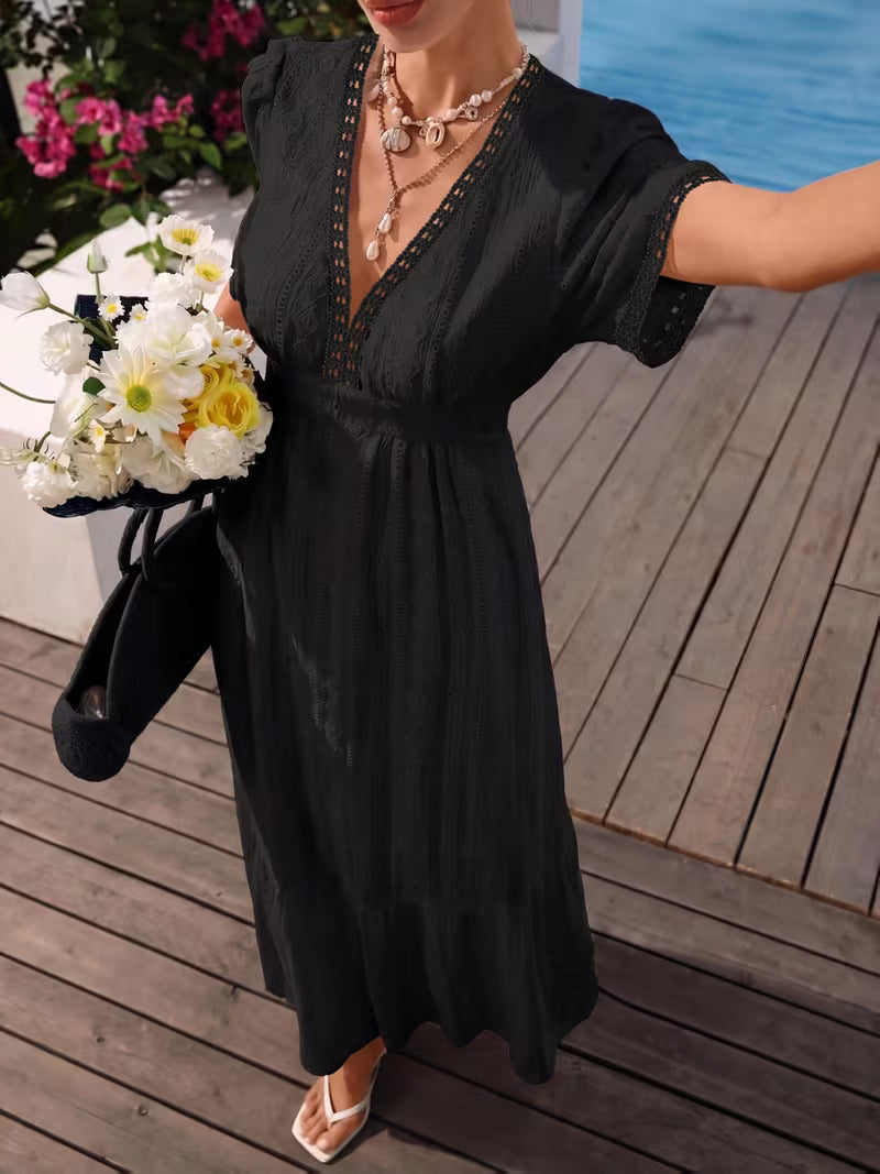 Isla™ Elegant Lace Trim Maxi Dress