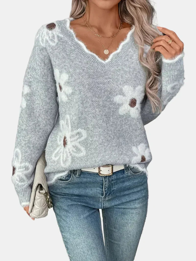FLORA | V-Neck Floral Sweater
