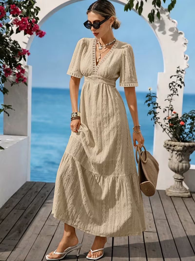 Isla™ Elegant Lace Trim Maxi Dress