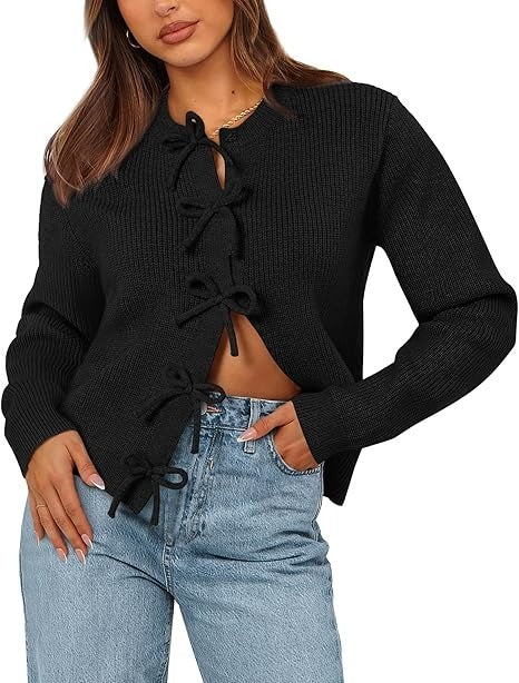 VIOLET | Bow Tied  Knit Cardigan