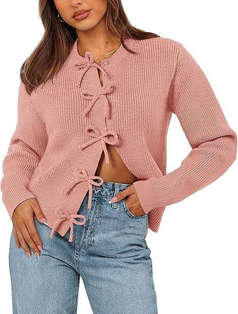 VIOLET | Bow Tied  Knit Cardigan