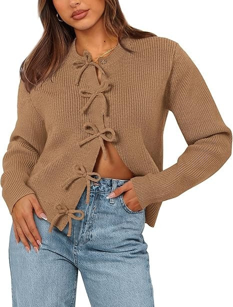VIOLET | Bow Tied  Knit Cardigan