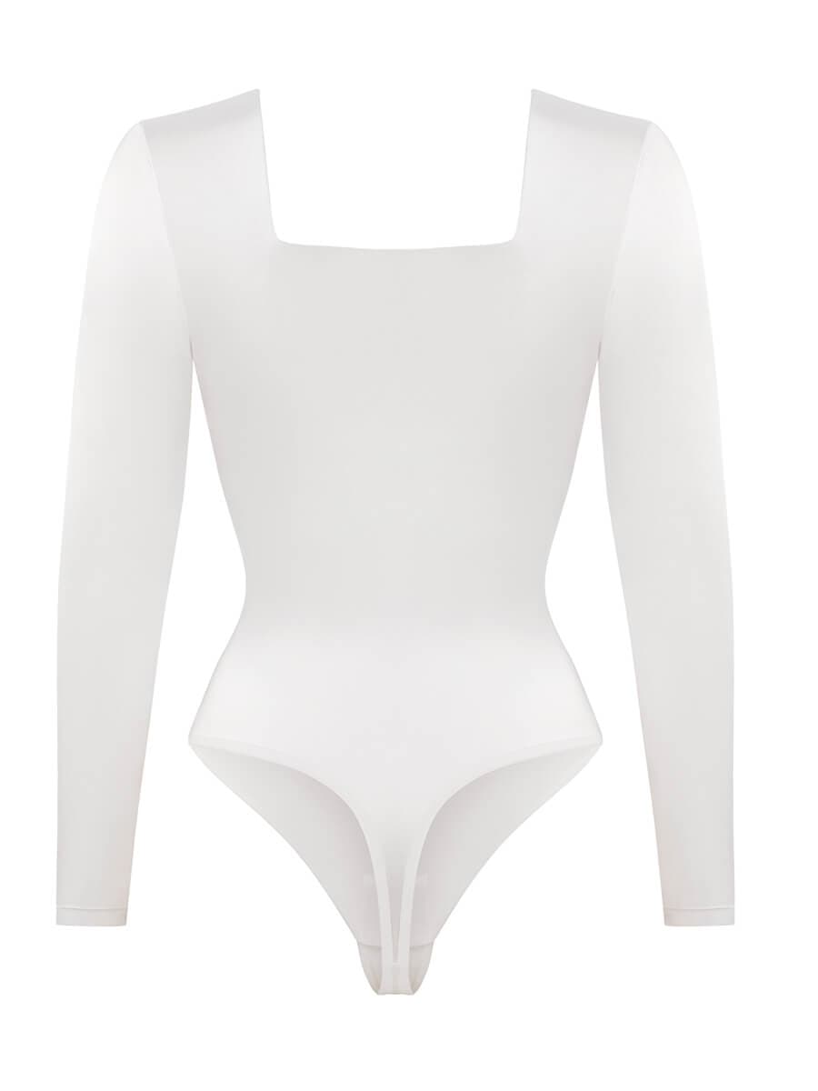 Long-Sleeve Square-Neck Thong Bodysuit