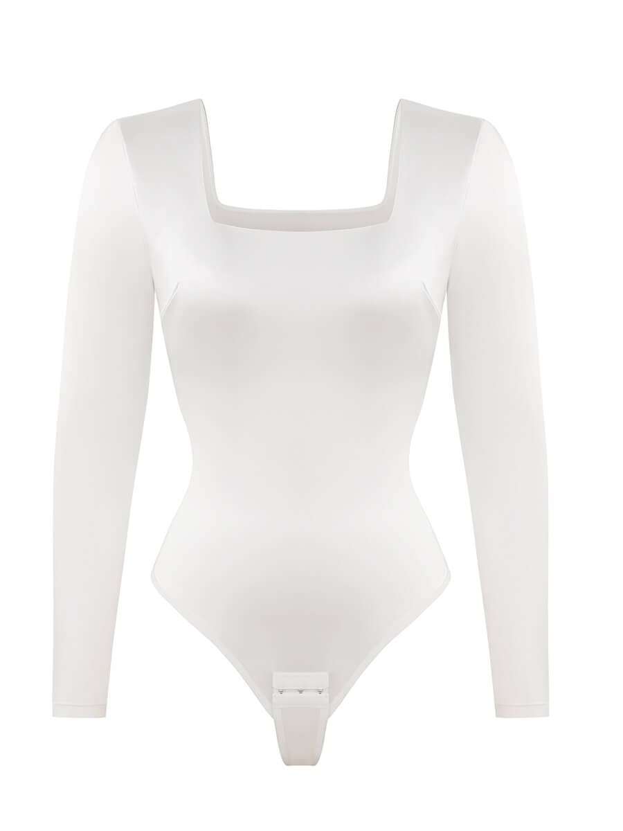 Long-Sleeve Square-Neck Thong Bodysuit